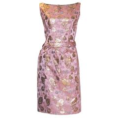 1960s Floral Metallic Pink Cocktail Dress