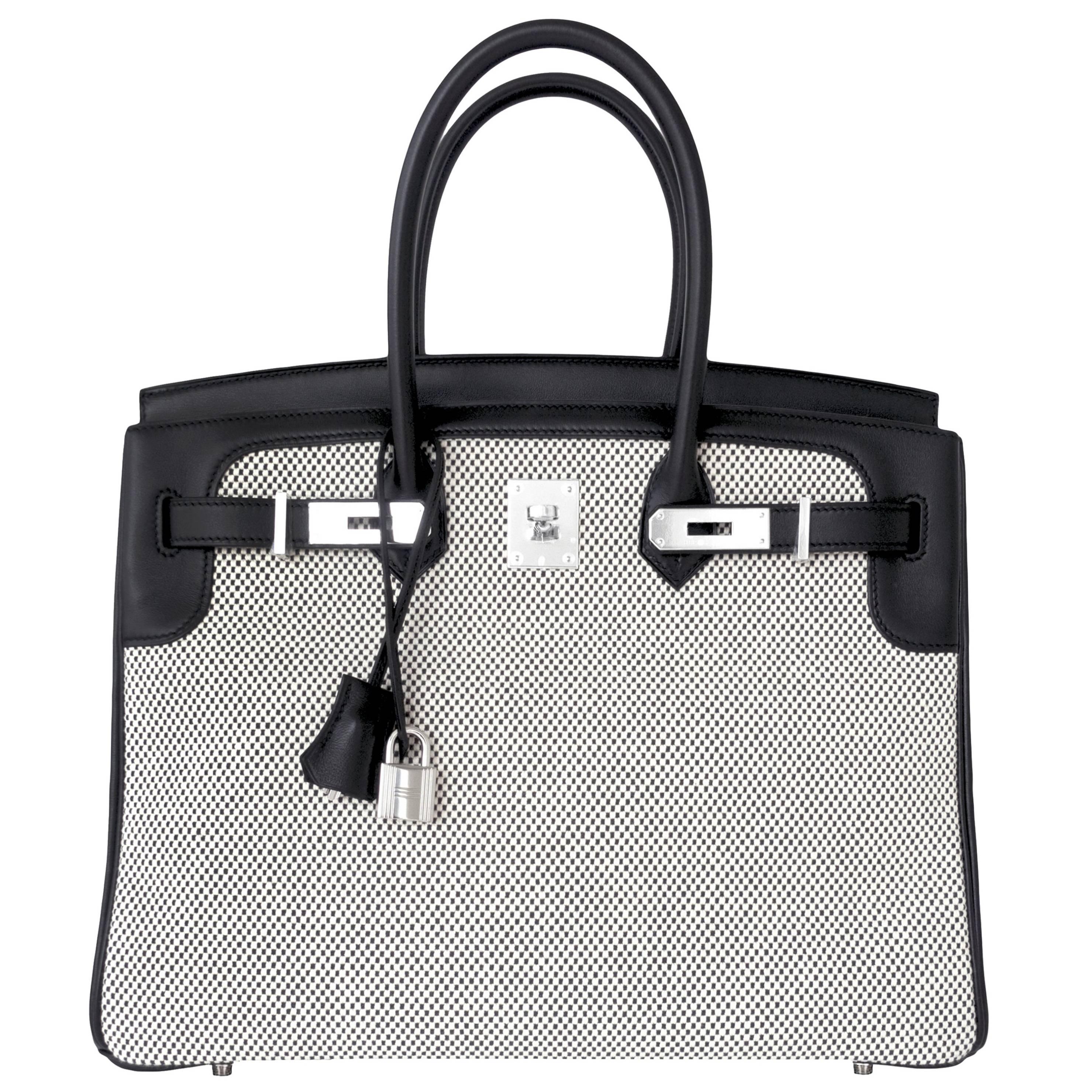 Ultra Limited Hermes Black Swift Criss Cross Ecru Graphite Toile 35cm Birkin VIP