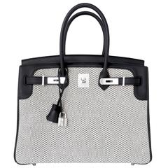 Ultra Limited Hermes Schwarz Swift Criss Cross Ecru Graphit Toile 35cm Birkin VIP