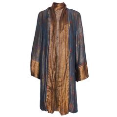 1920s Silk Velvet & Lame Blue Evening Coat