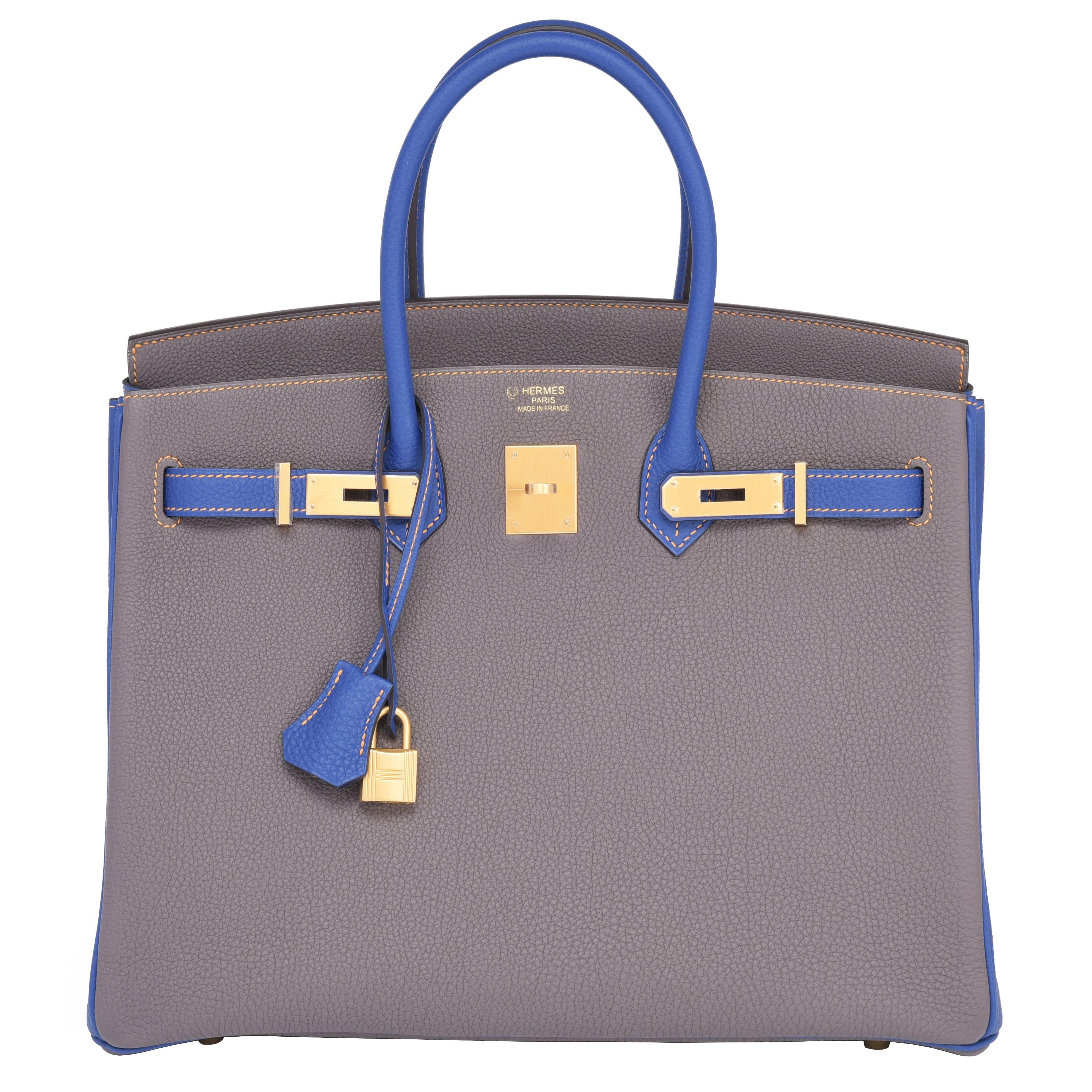 Hermes Etain Blue Electric 35cm Togo Gold Special Order Horseshoe VIP Birkin Bag