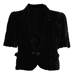 1920s Black Silk Velvet, Short Sleeved Jacket