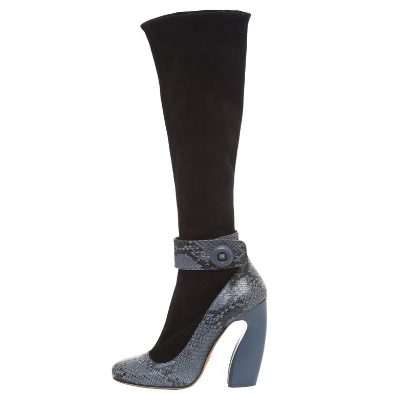 Prada Black Suede Boots With Python Trim, Autumn - Winter 2011 For Sale ...