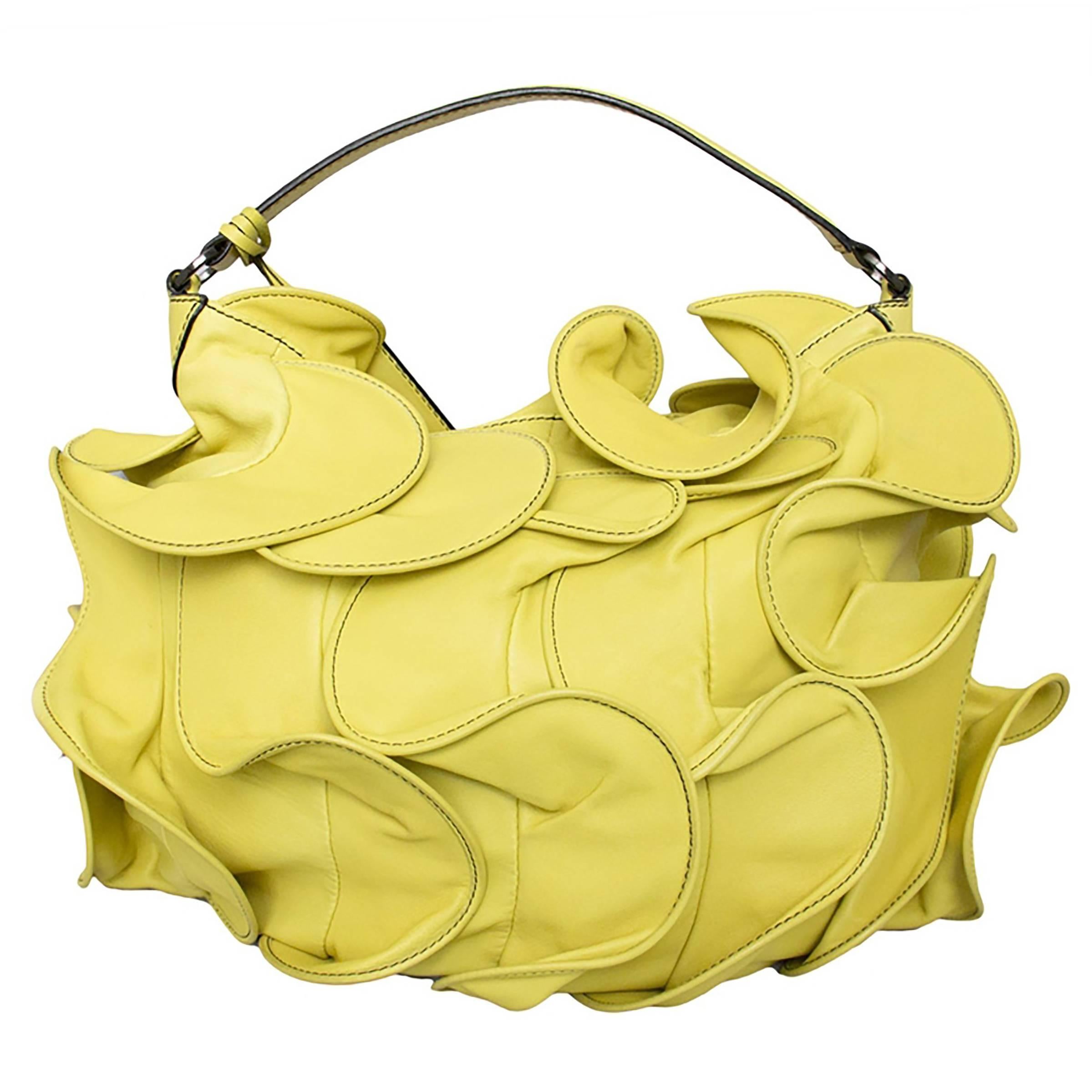 Valentino Ruffled Yellow Leather Handbag