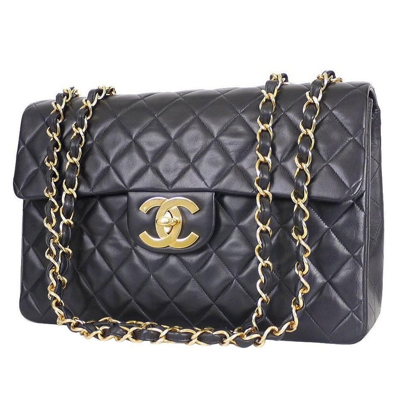 Vintage Chanel Lambskin Jumbo Classic Flap Bag XL Black at 1stDibs ...