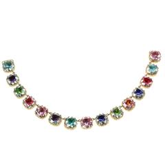 Georgian Style Harlequin Multicolour Rock Crystal Silver Riviere Necklace