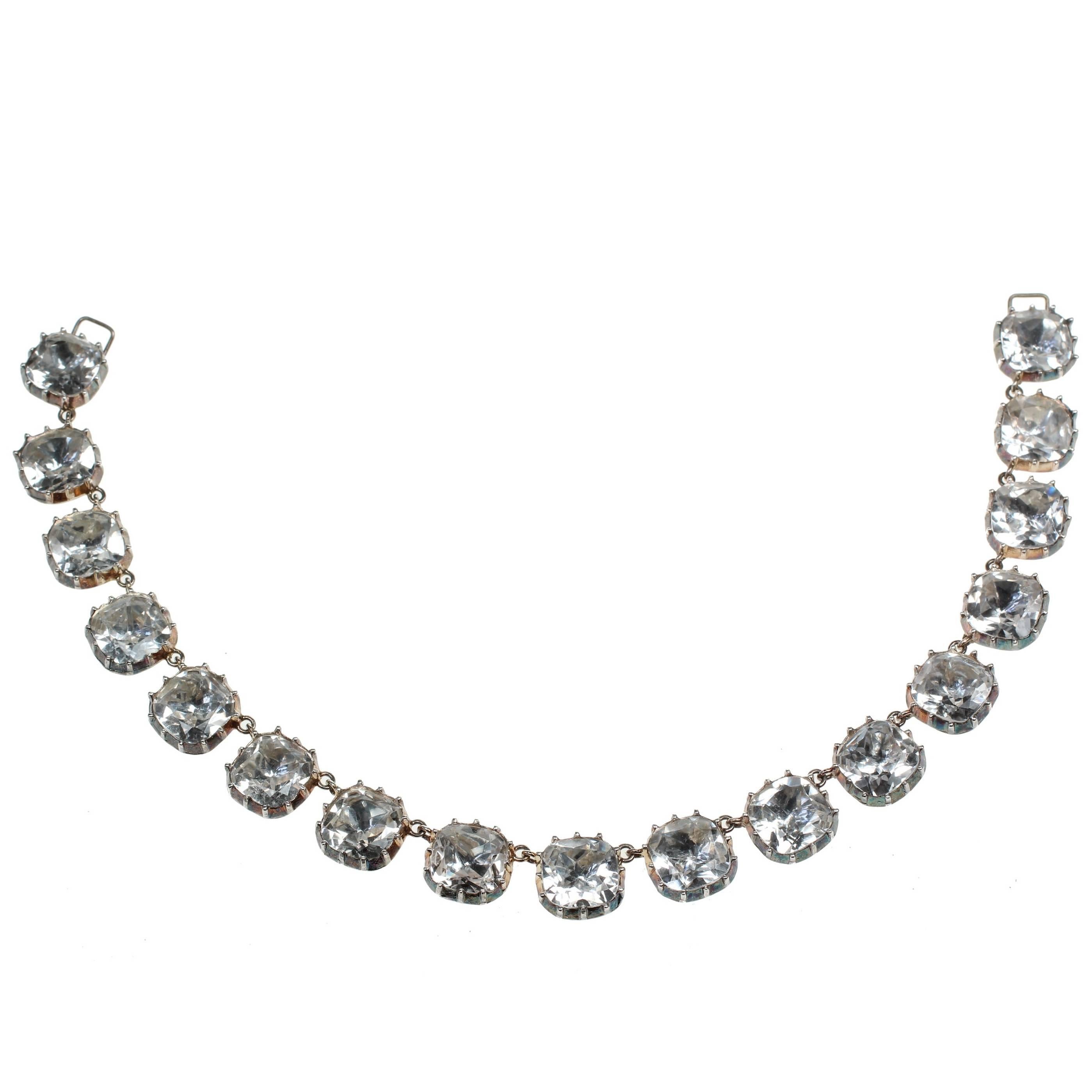 Georgian Style White Rock Crystal Silver Riviere Necklace For Sale