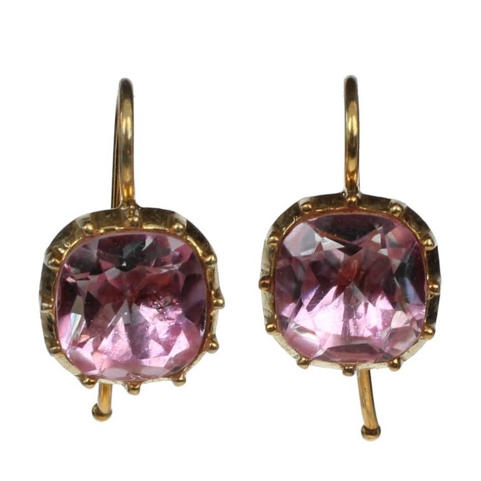 Georgian Style Cushion Cut Pink Rock Crystal Earrings For Sale