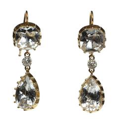 Georgian Style Diamond Rock Crystal Silver Gold Vermeil Earrings