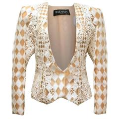 Balmain Nude and White Embroidered Jacket 3