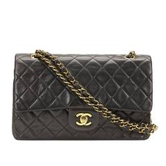 1990s Chanel Black Quilted Lambskin Vintage Small Classic Double Flap Bag