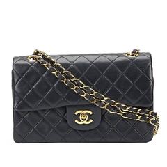 1990s Chanel Black Quilted Lambskin Vintage Small Classic Double Flap Bag