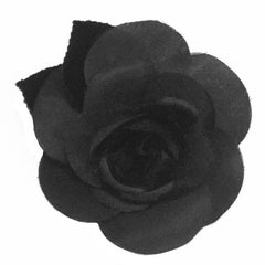 Chanel Classic Black Silk and Velvet Camellia Brooch 