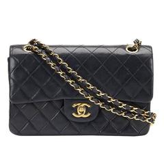 1980s Chanel Black Quilted Lambskin Vintage Small Classic Double Flap Bag