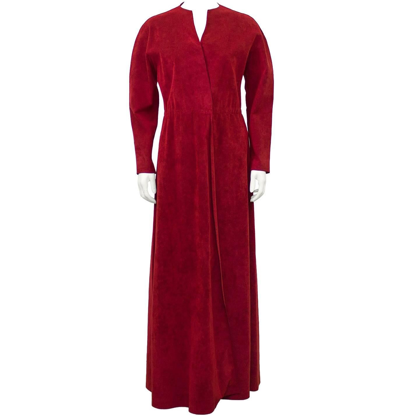 1970's Halston Red Ultra Suede Gown 