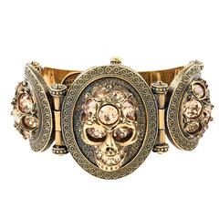 Alexander McQueen NEW Antique Gold Skull Cameo Rhinestone Cuff Bracelet