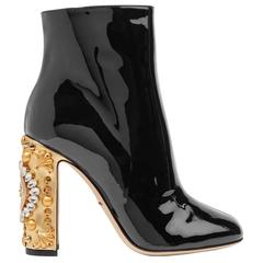 Dolce & Gabbana NEW & SOLD OUT Black Patent Gold Ornate Ankle Booties
