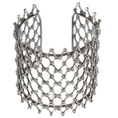 Alberta Ferretti Gunmetal Gray Rhinestone Evening Cuff Bracelet