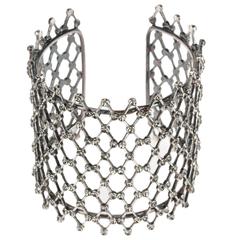 Alberta Ferretti Gunmetal Gray Rhinestone Evening Cuff Bracelet 