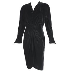 1990's Thierry Mugler Black Velvet Hourglass Shape Wrap Dress
