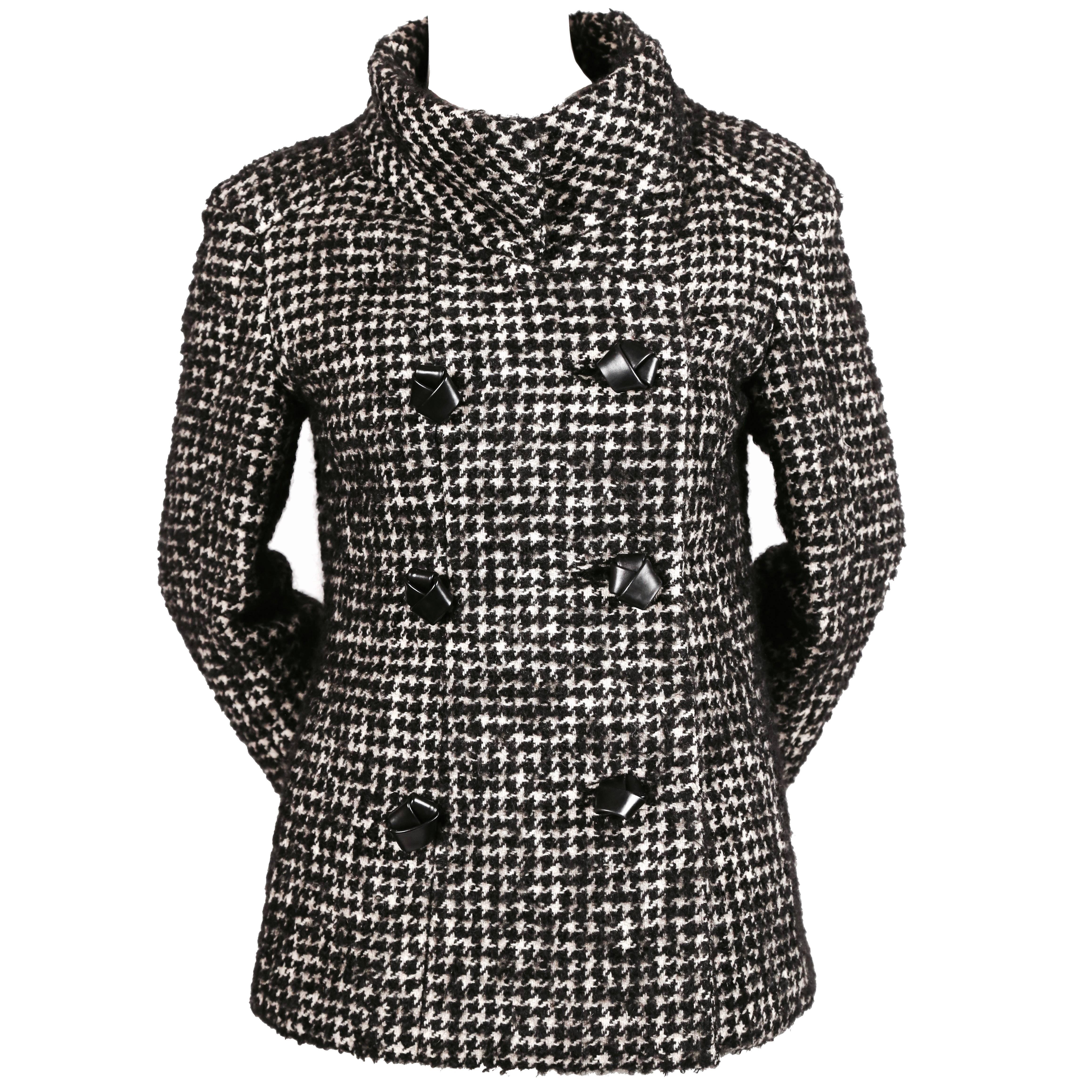 1960's JAMES GALANOS houndstooth wool jacket with 'knotted' leather buttons