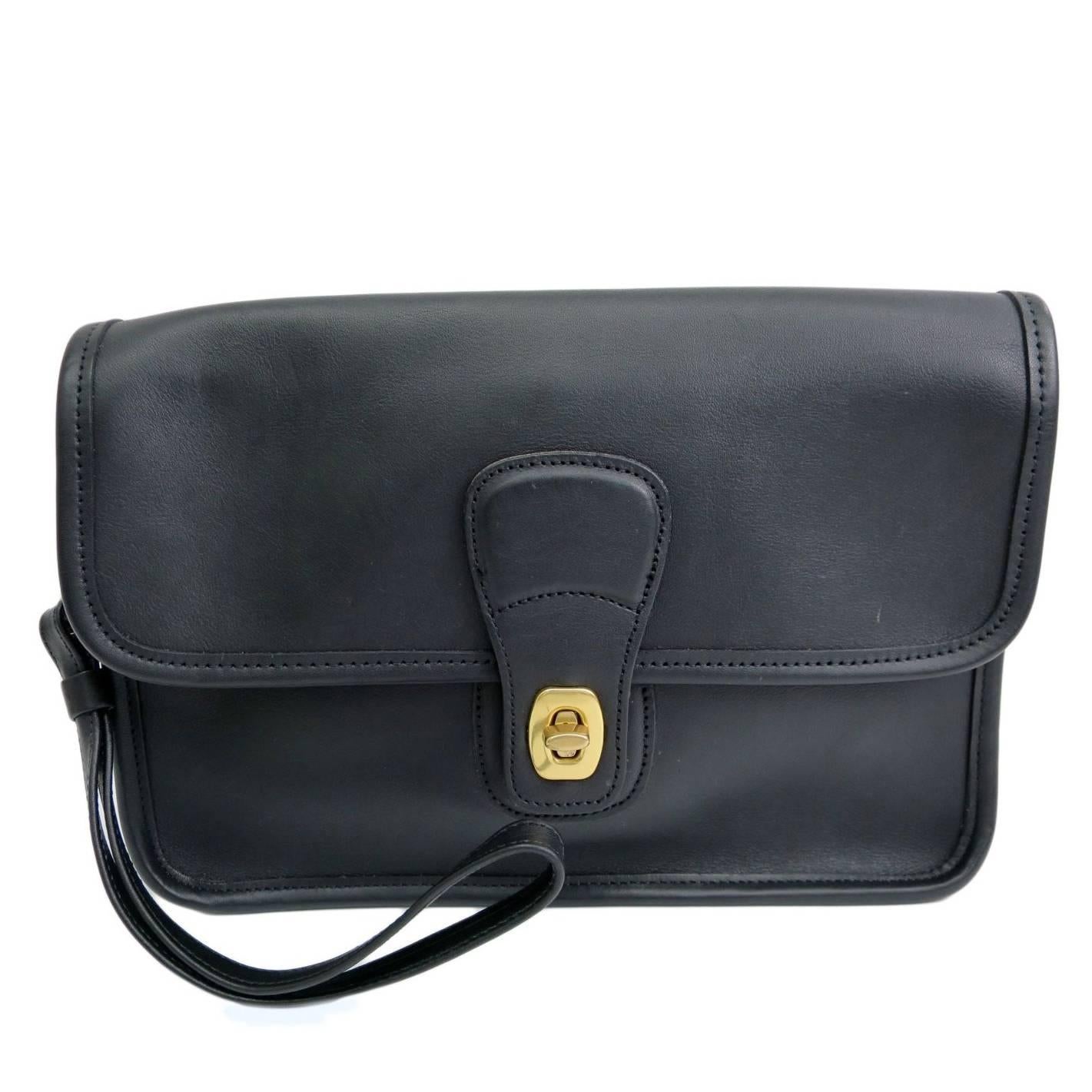 Coach Vintage Rare Men's Black Leather Wristlet Carryall Clutch Bag W Hang Tag For Sale