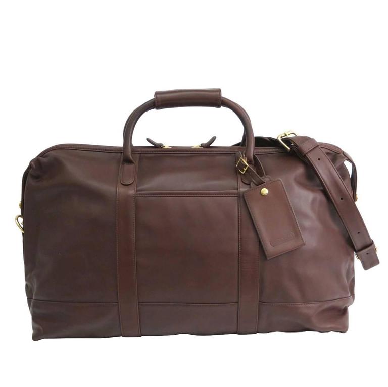 Coach Vintage Brown Leather Men&#39;s Carryall Travel Duffle Bag With Lock and Key at 1stdibs