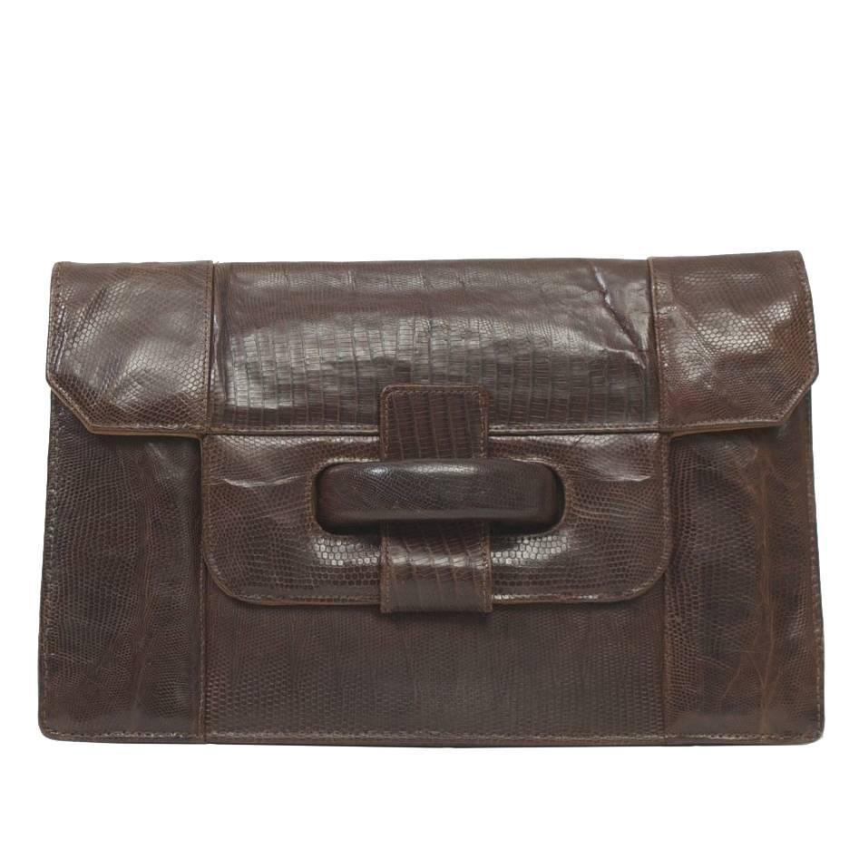 Pochette grande in lucertola marrone in vendita