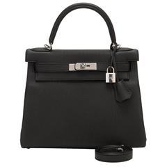 Hermes Black Togo Kelly 28cm Palladium Hardware