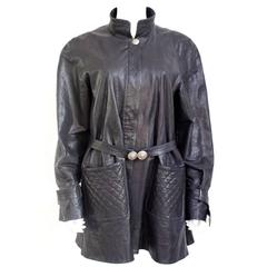 Chanel Black Quilted Leather Swing Coat Jacket 42 uk 14 8