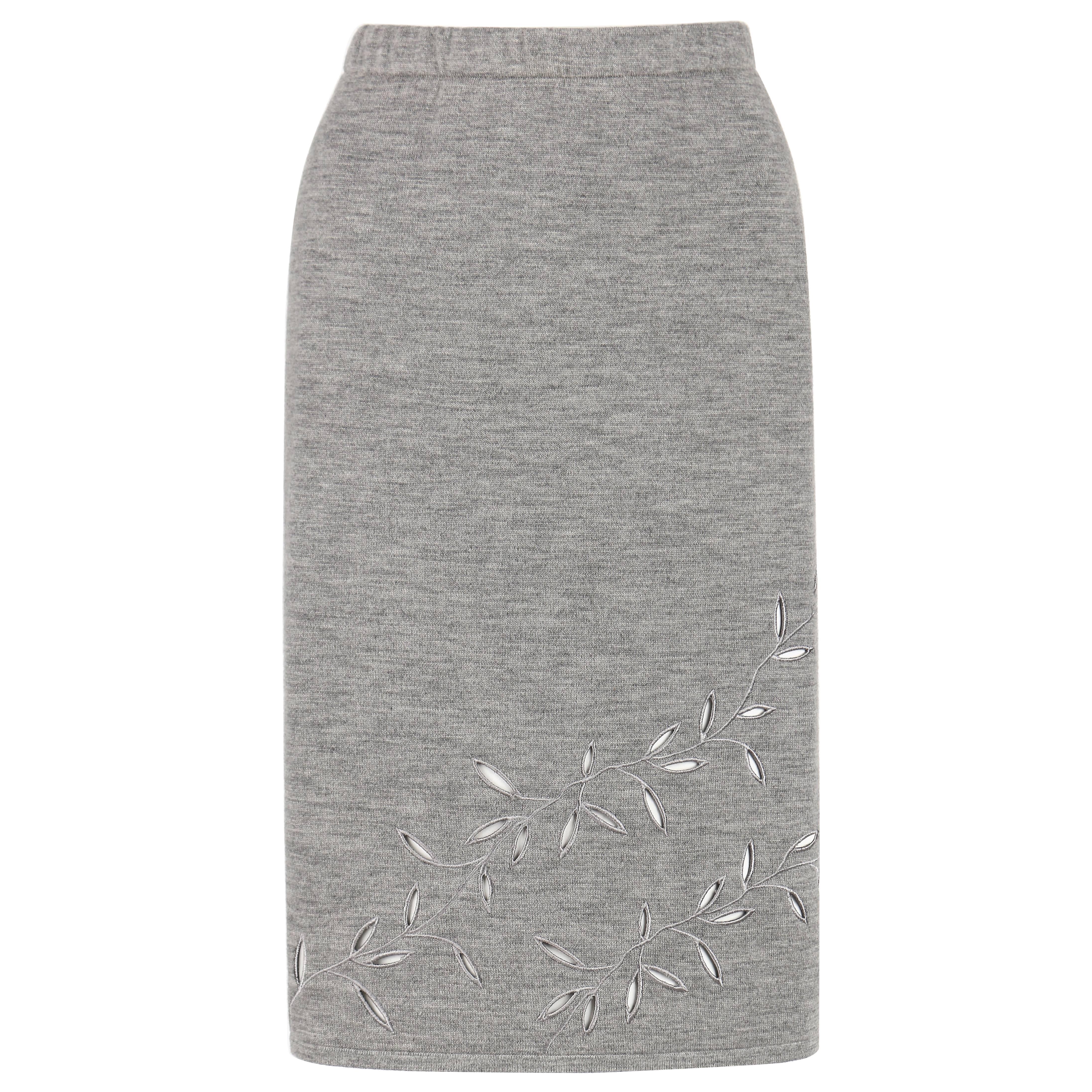 GIVENCHY COUTURE A/W 1998 ALEXANDER McQUEEN Gray Cut Work Knit Pencil Skirt