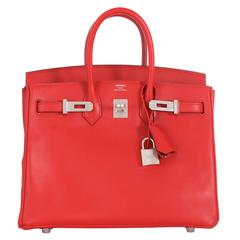 Hermes Birkin Bag 25cm Red Vermillion with pink stiching PHW 7