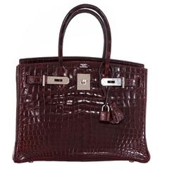 Hermes Bordeaux Niloticus Crocodile 30cm Birkin Bag Palladium PHW 3
