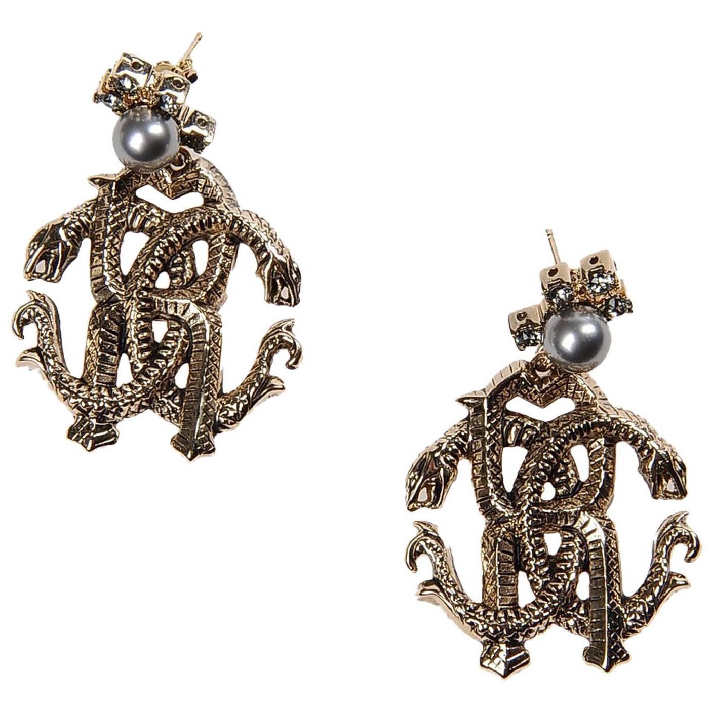 Roberto Cavalli NEW & SOLD OUT Logo Dangle Drop Evening Earrings