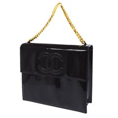 Chanel Black Kelly Style Top Handle Satchel Flap Bag With Accessories