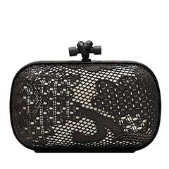 Bottega Veneta Black and White Lace Detail Knot Clutch Bag 7