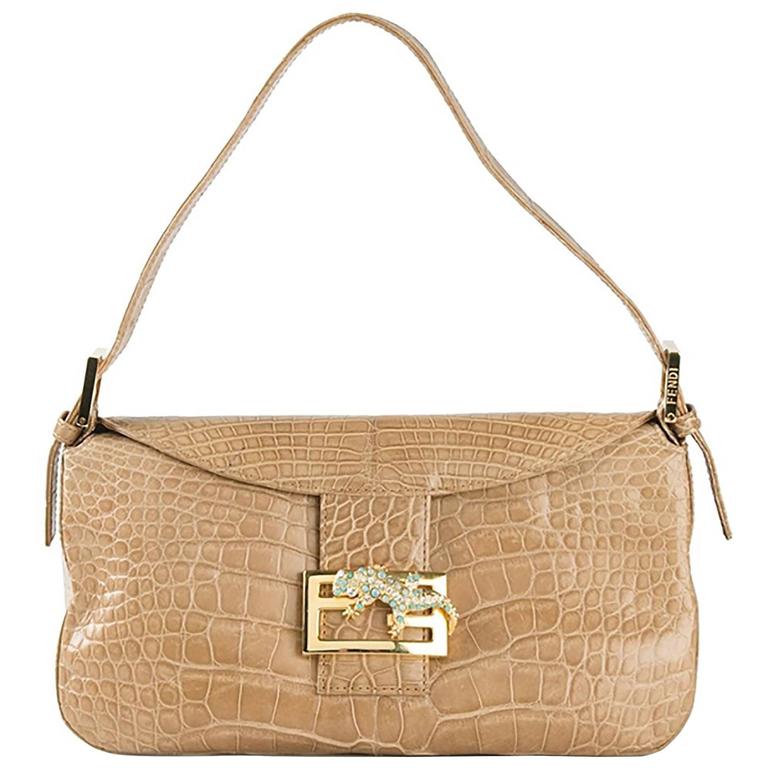Fendi Crocodile Leather Crystal Lizard Baguette Shoulder Bag at 1stdibs