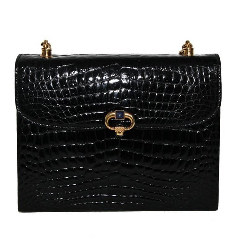 Exceptional rarity of Gucci black croco & lapis lazuli bag of the 60s