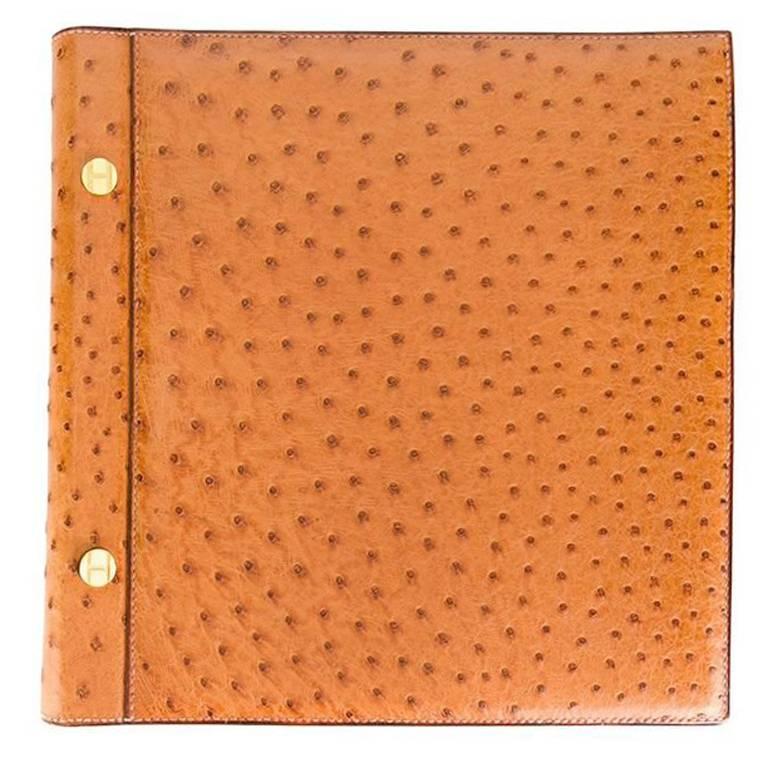 Hermes rarity gold ostrich leather album 90s For Sale