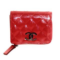 Chanel Quilted Red Patent Compact Wallet Brand-New