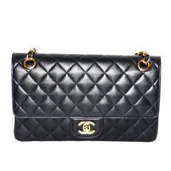 CHANEL Classic Timeless Dark Blue Quilted Leather Double Flap Bag