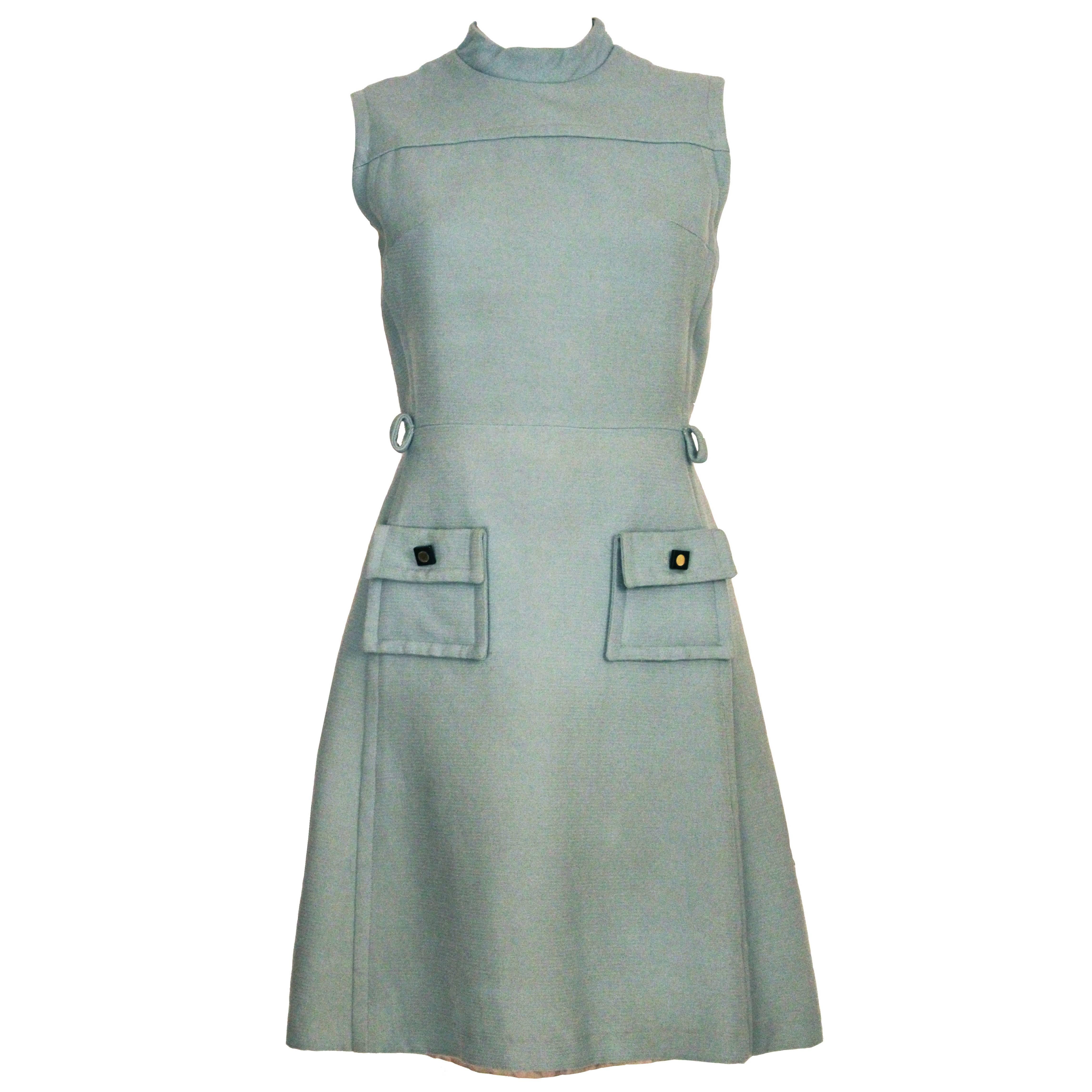 1960s Structured Blue Mod Mini Dress