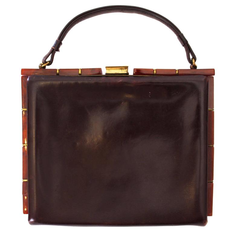 1920's Brown Leather and Brass Art Deco Bag at 1stDibs