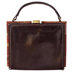 1920's Brown Leather and Brass Art Deco Bag