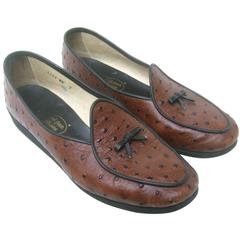 Vintage Belgian Classic Brown Ostrich Leather Loafers ca 1980s