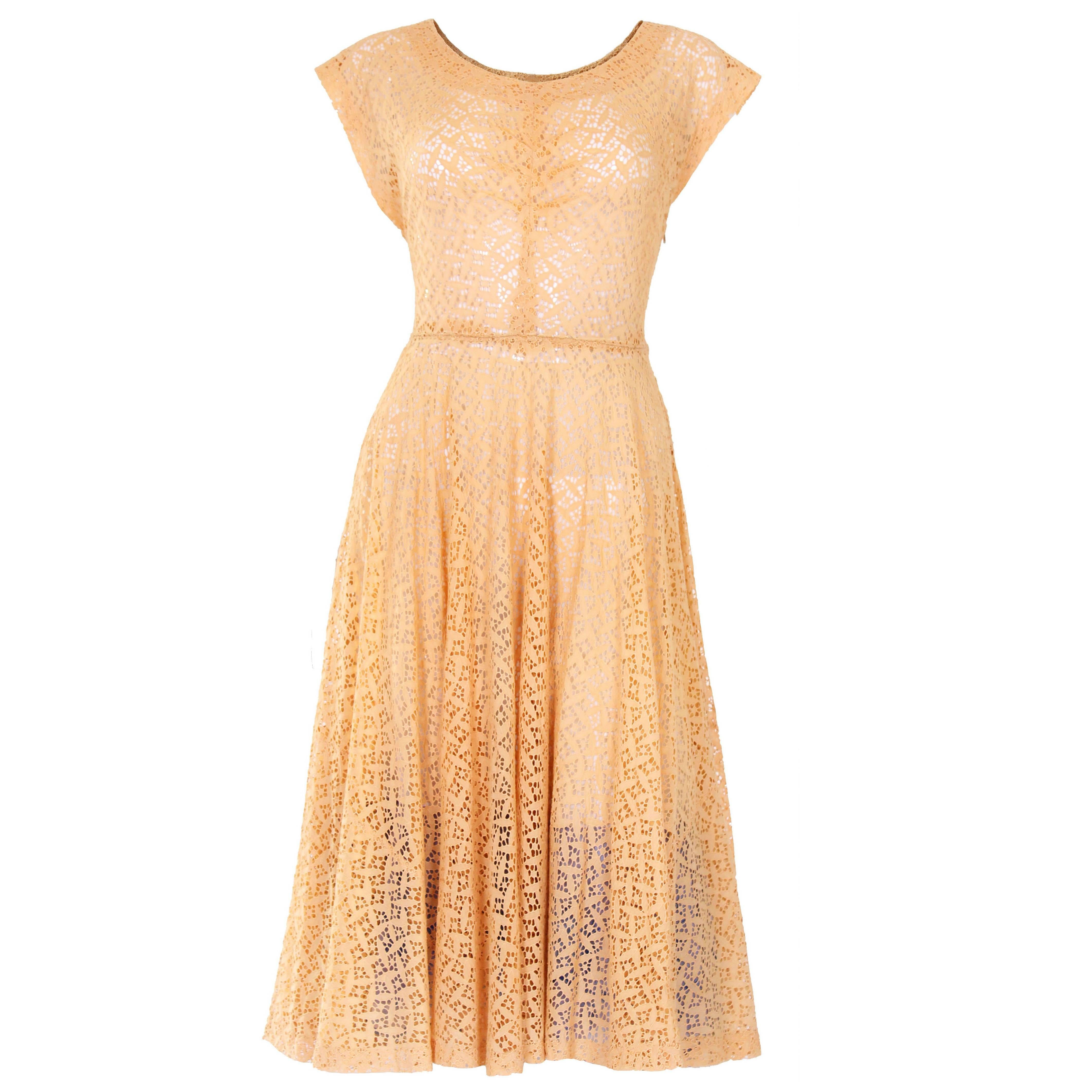 1950s Apricot Broderie Anglaise Dress
