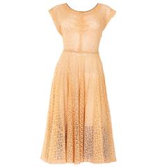 Vintage 1950s Apricot Broderie Anglaise Dress