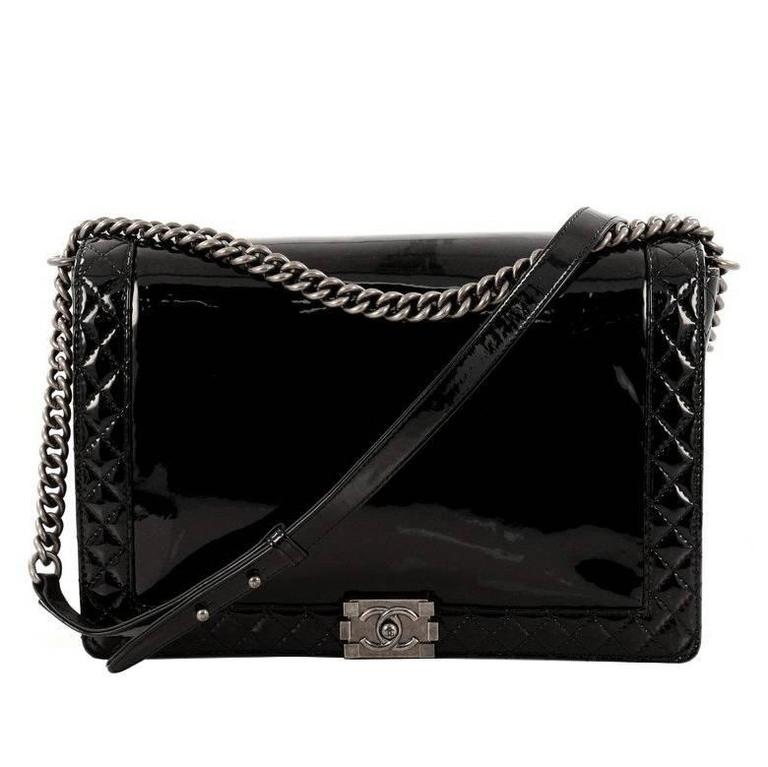 Chanel - Large Boy Flap Bag Ombré Patent Python Noir