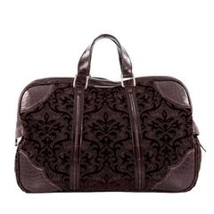 Used Gucci Helmut Carry On Duffle Bag Velvet Jacquard with Crocodile Medium