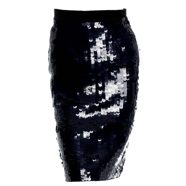 Amazing Chanel Midnight Blue Sequin Tweed Pencil Skirt at 1stDibs